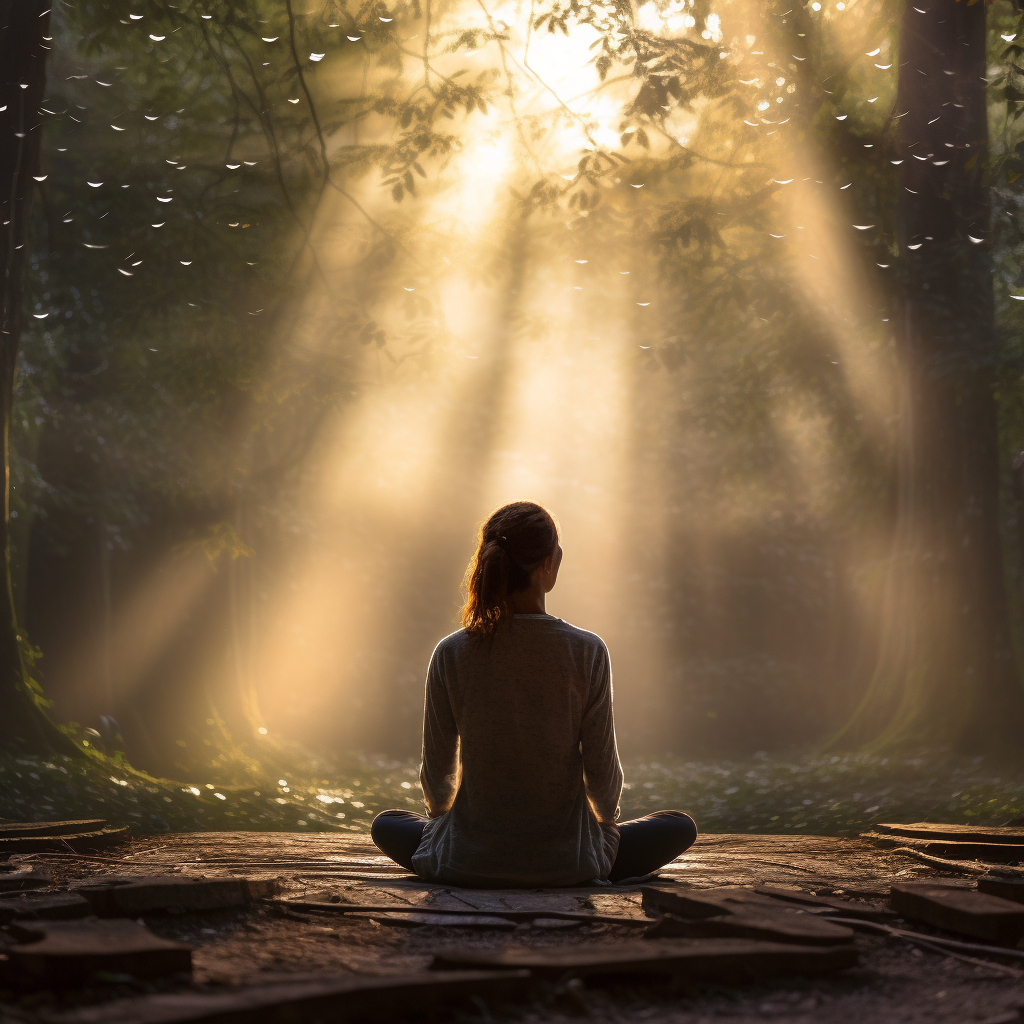 Meditation in woods, connecting to nature